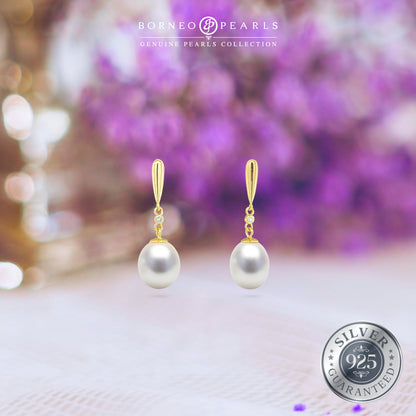 8-9mm Drop Pearl in 925 Silver Gold Platting Earrings