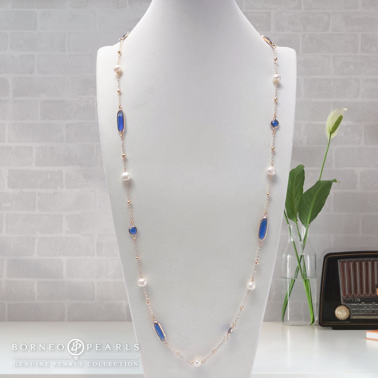 Diva Raya Exclusive Pearl with Crystal Stone Long Necklace