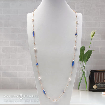 42" Pearls with Crystal Stones Necklace