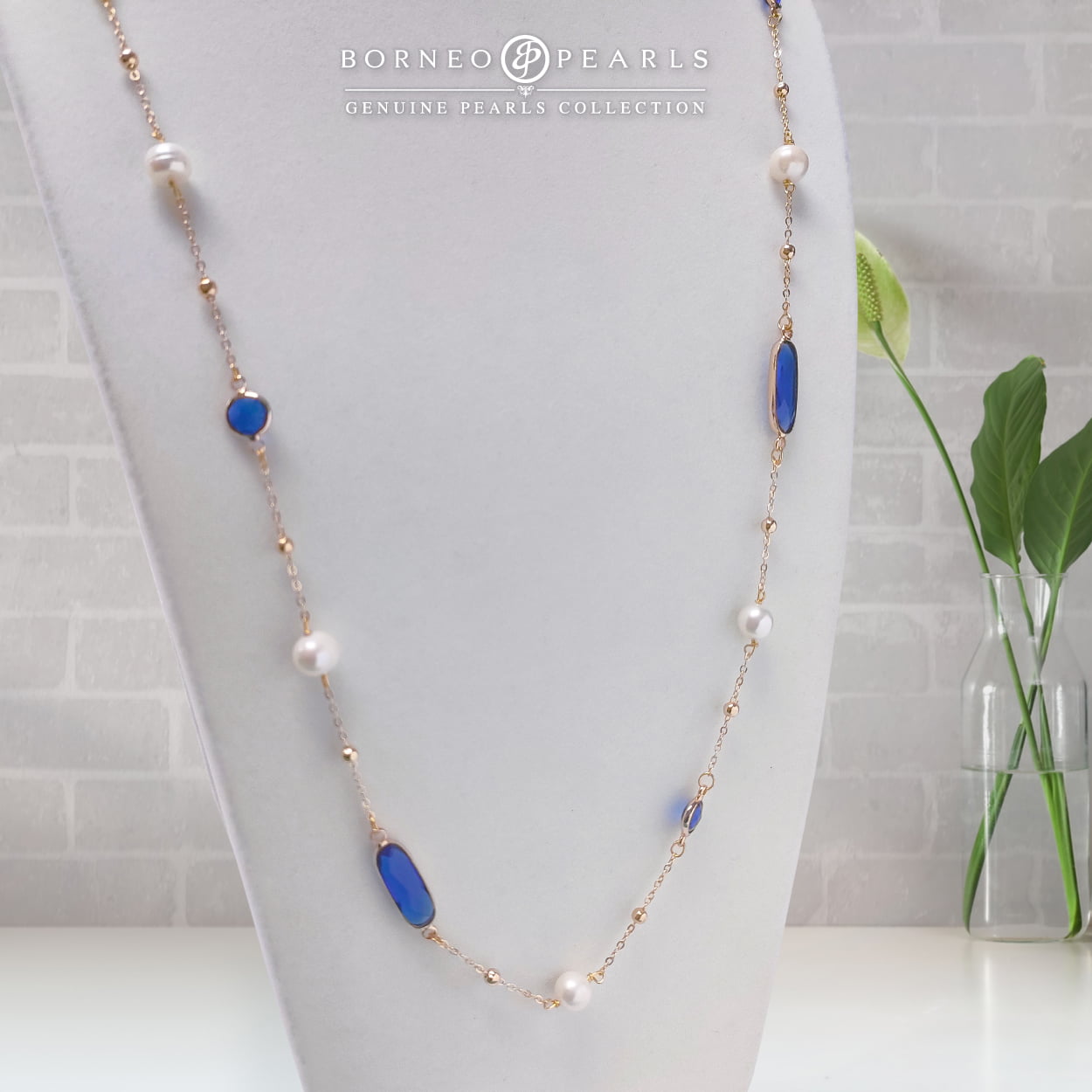 42" Pearls with Crystal Stones Necklace