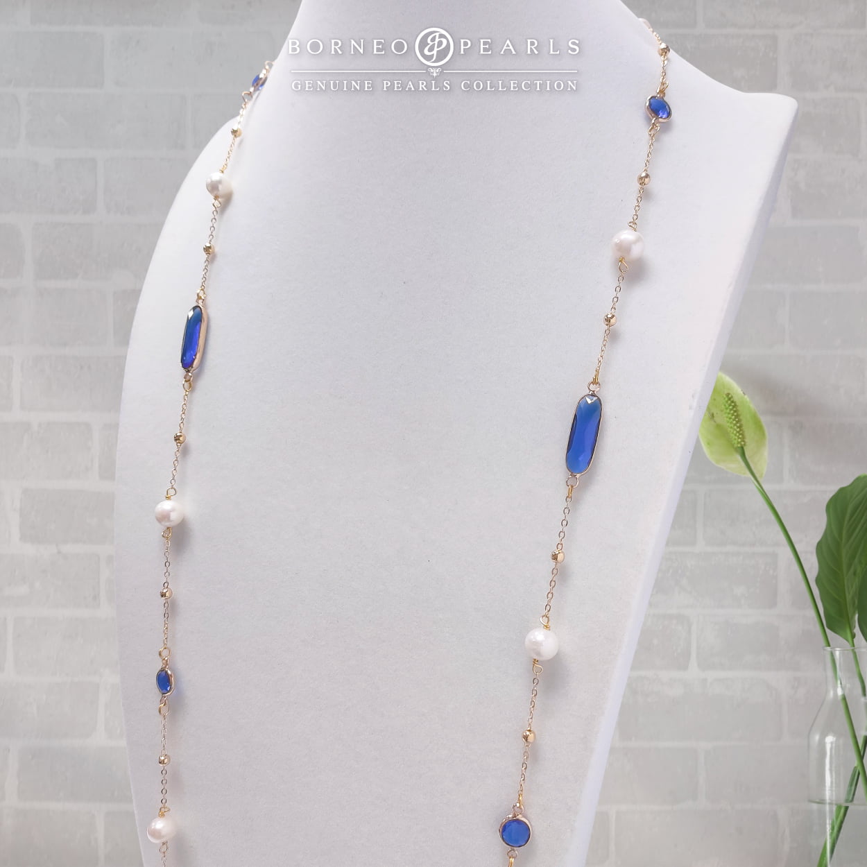 42" Pearls with Crystal Stones Necklace