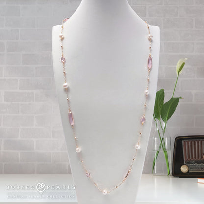 42" Pearls with Crystal Stones Necklace