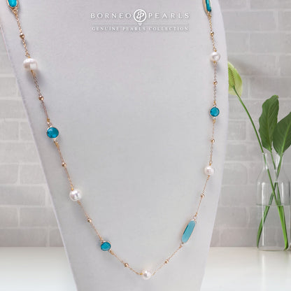 42" Pearls with Crystal Stones Necklace