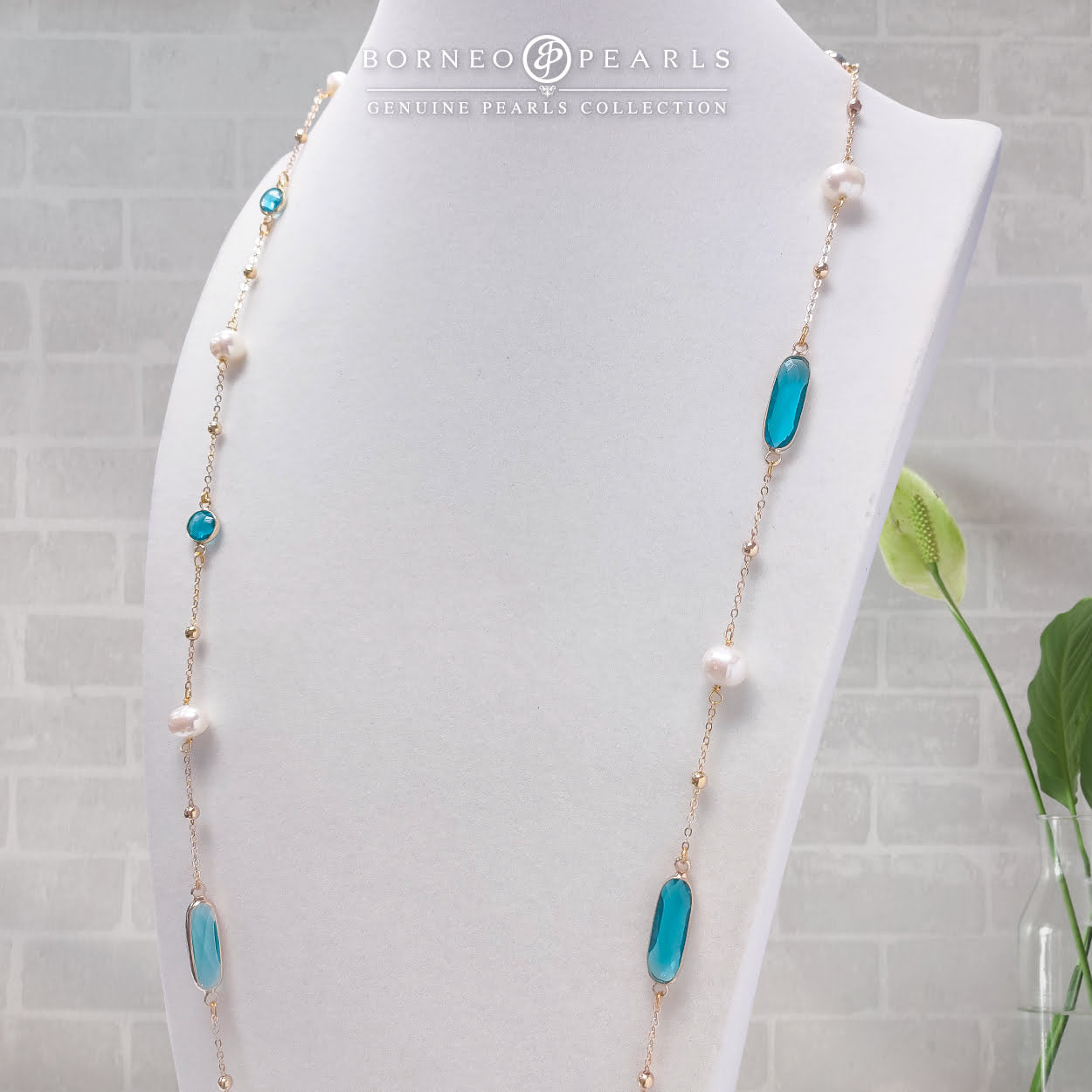 42" Pearls with Crystal Stones Necklace