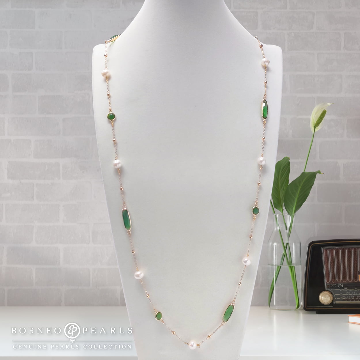 42" Pearls with Crystal Stones Necklace