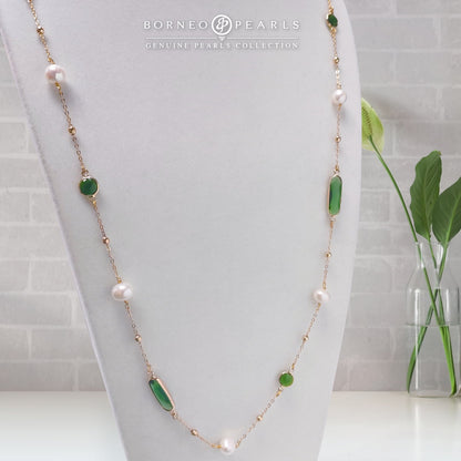 42" Pearls with Crystal Stones Necklace