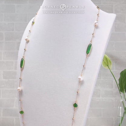 42" Pearls with Crystal Stones Necklace