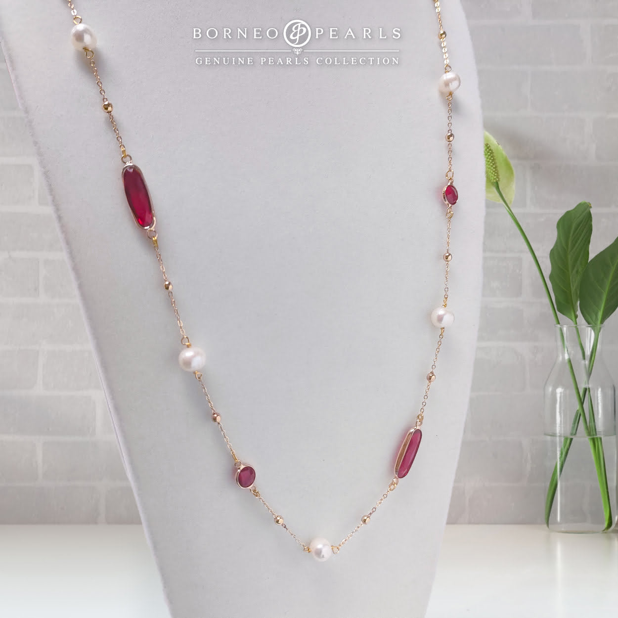 42" Pearls with Crystal Stones Necklace