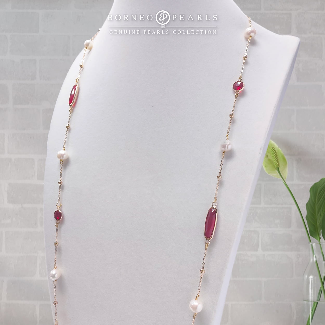 42" Pearls with Crystal Stones Necklace