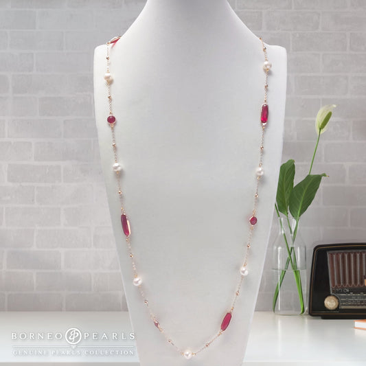 42" Pearls with Crystal Stones Necklace