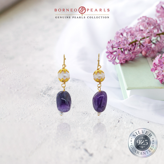 Elegance in Amethyst and Pearl 925 Silver Earrings