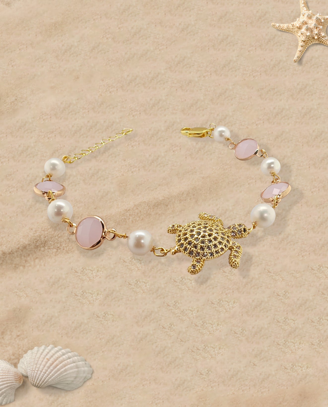 Turtle & Pearls Charm Bracelet