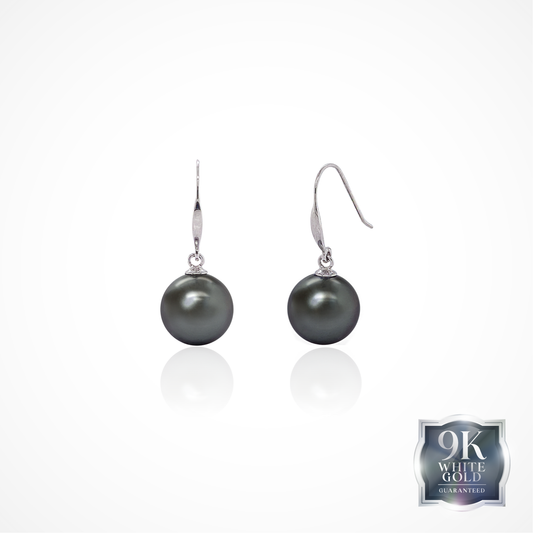 9K White Gold Round Tahitian Earring
