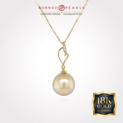 Golden South Sea Pearl & Diamond Sweetheart Pendant  in 18k Yellow Gold