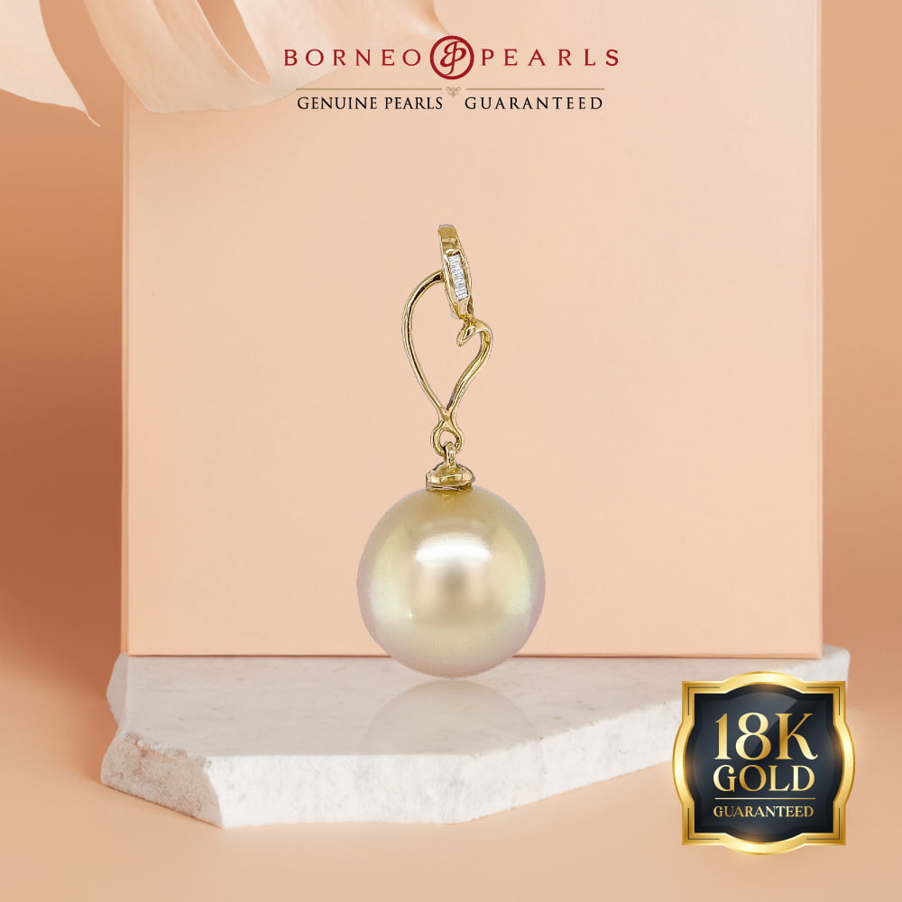 Golden South Sea Pearl & Diamond Sweetheart Pendant  in 18k Yellow Gold