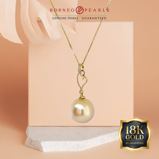 Golden South Sea Pearl & Diamond Sweetheart Pendant  in 18k Yellow Gold