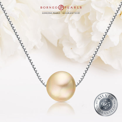 10-11mm Golden South Sea Round Pearl on 925 Silver Adjustable Chain