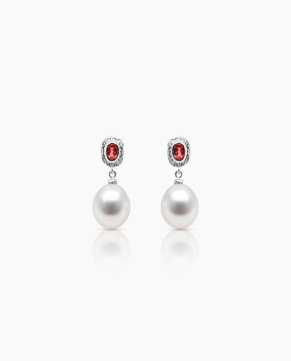 South Sea Pearl & Ruby Earrings