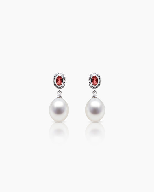 South Sea Pearl & Ruby Earrings