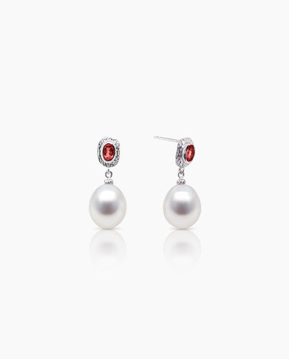 South Sea Pearl & Ruby Earrings